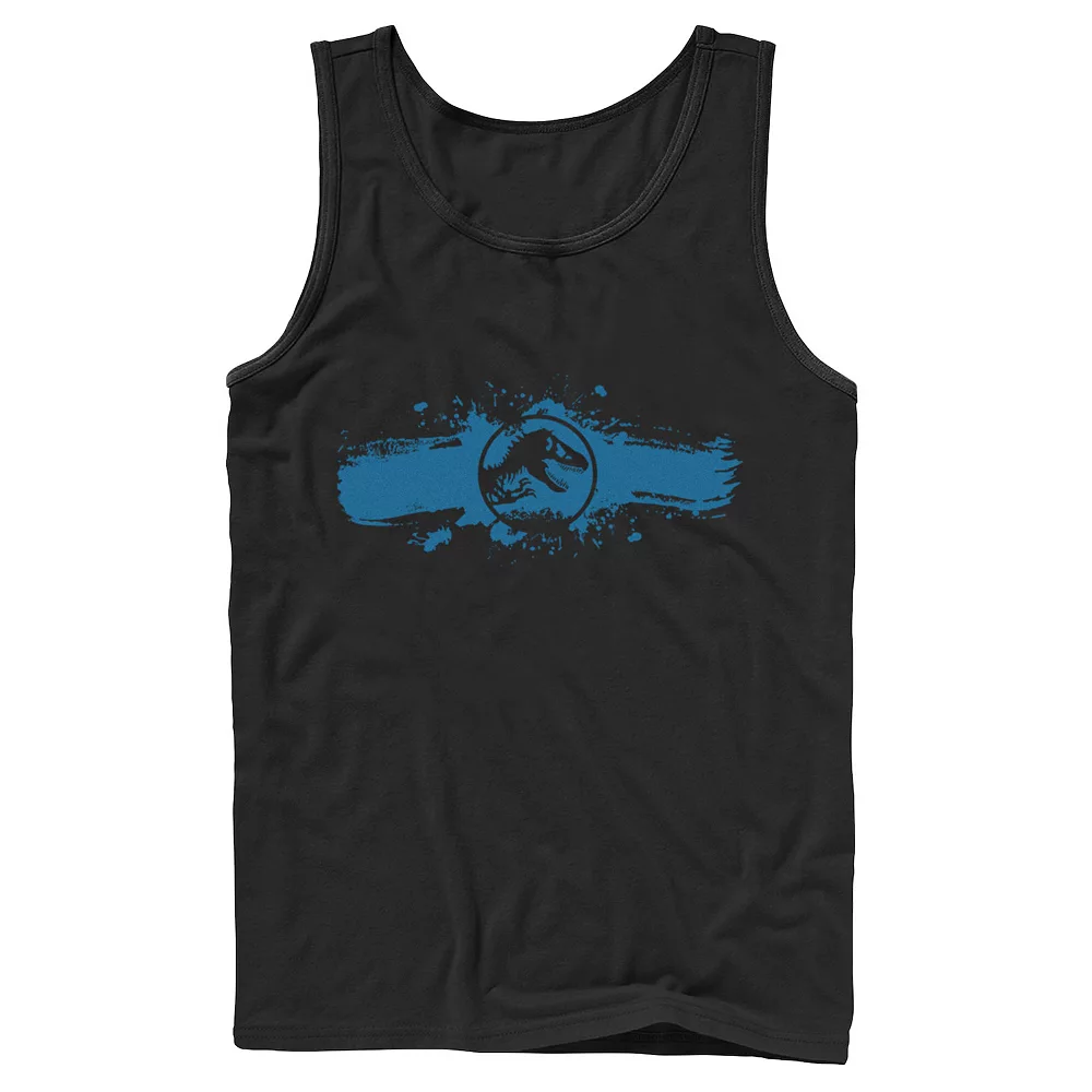 Men's Jurassic World Logo Blue Paint Splatter Tank Top 3 Men's Jurassic World Logo Blue Paint Splatter Tank Top