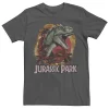 Men's Jurassic Park T-Rex Explosion Tropical Logo Graphic Tee -Mens Jurassic Park Clothing Shop 4249443 Charcoal