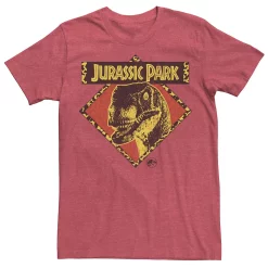 Men's Jurassic Park Distress Raptor Stare Tee -Mens Jurassic Park Clothing Shop 4249451 Red Heather