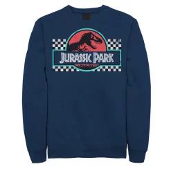Men's Jurassic Park Retro Colors Checkered Logo Sweatshirt -Mens Jurassic Park Clothing Shop 4392699 Navy
