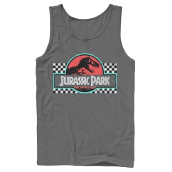 Men's Jurassic Park Retro Colors Checkered Logo Tank -Mens Jurassic Park Clothing Shop 4392701 Charcoal