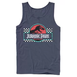 Men's Jurassic Park Retro Colors Checkered Logo Tank -Mens Jurassic Park Clothing Shop 4392701 Navy