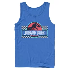 Men's Jurassic Park Retro Colors Checkered Logo Tank -Mens Jurassic Park Clothing Shop 4392701 Royal