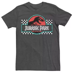 Men's Jurassic Park Retro Colors Checkered Logo Tee -Mens Jurassic Park Clothing Shop 4392704 Charcoal Heather