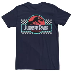 Men's Jurassic Park Retro Colors Checkered Logo Tee -Mens Jurassic Park Clothing Shop 4392704 Navy
