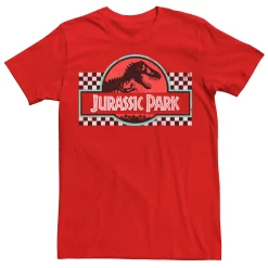 Men's Jurassic Park Retro Colors Checkered Logo Tee -Mens Jurassic Park Clothing Shop 4392704 Red