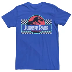 Men's Jurassic Park Retro Colors Checkered Logo Tee -Mens Jurassic Park Clothing Shop 4392704 Royal