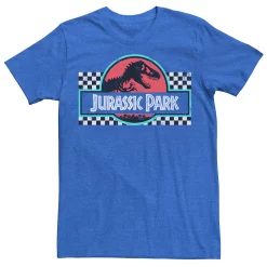 Men's Jurassic Park Retro Colors Checkered Logo Tee -Mens Jurassic Park Clothing Shop 4392704 Royal Heather