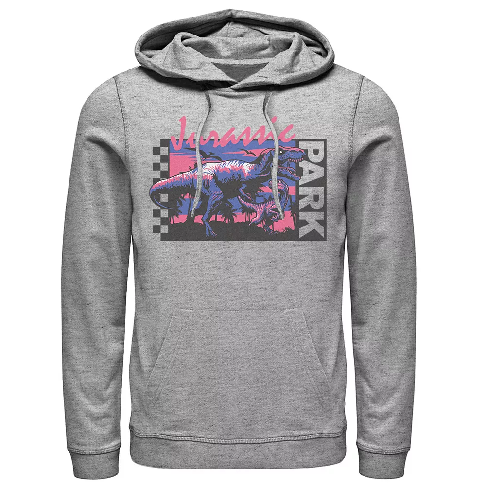 Men's Jurassic Park Checkerboard T-Rex Panel Hoodie 3 Men's Jurassic Park Checkerboard T-Rex Panel Hoodie