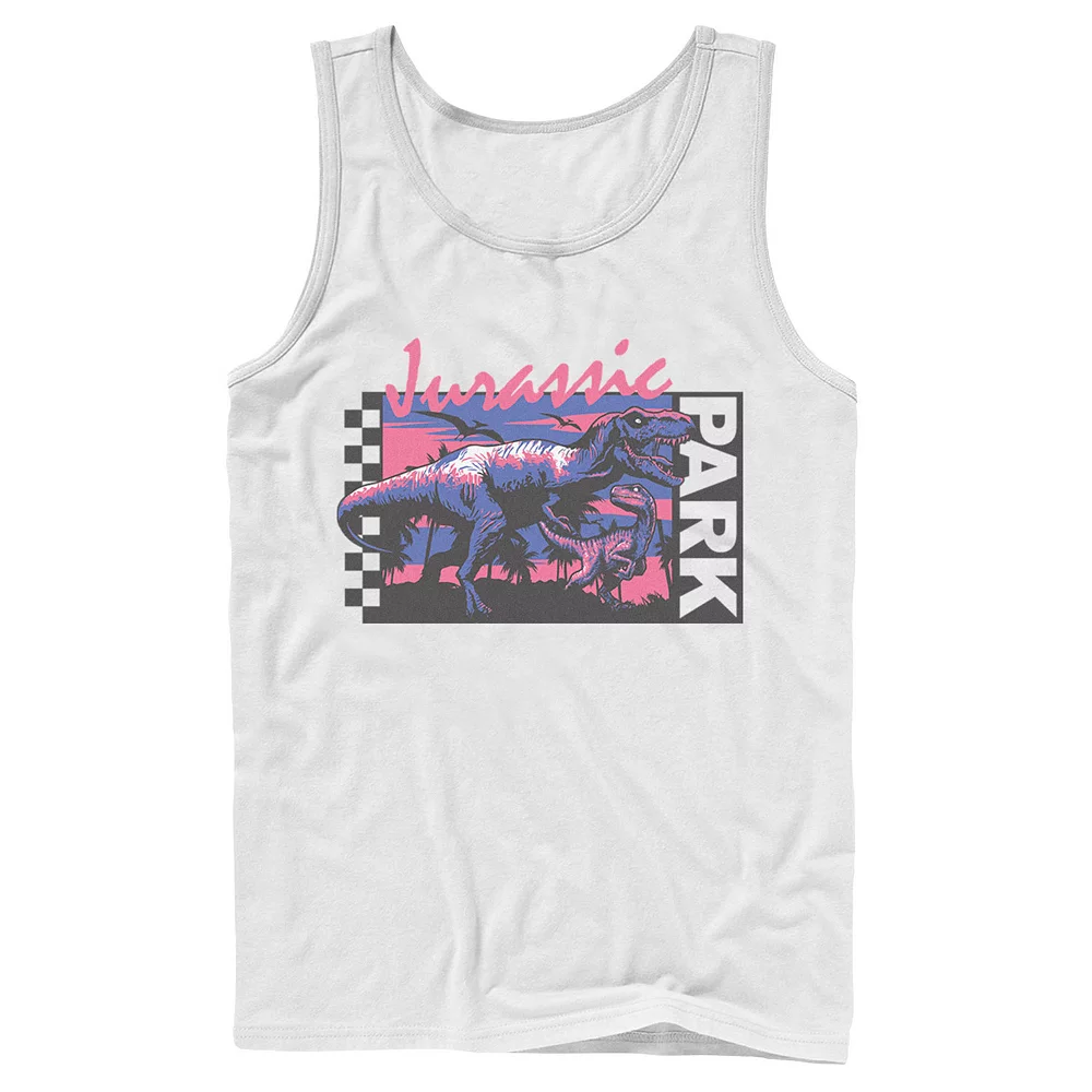 Men's Jurassic Park Checkerboard T-Rex Panel Tank 3 Men's Jurassic Park Checkerboard T-Rex Panel Tank