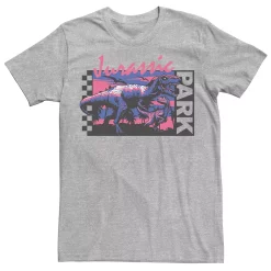 Men's Jurassic Park Checkerboard T-Rex Panel Tee -Mens Jurassic Park Clothing Shop 4392716 Athletic Heather
