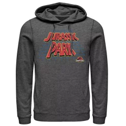 Men's Jurassic Park Tilted Retro Grid Logo Hoodie -Mens Jurassic Park Clothing Shop 4393513 Charcoal Heather