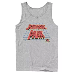 Men's Jurassic Park Tilted Retro Grid Logo Tank -Mens Jurassic Park Clothing Shop 4393514 Athletic Heather