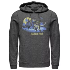Men's Jurassic Park Raptor Distressed Portrait Hoodie -Mens Jurassic Park Clothing Shop 4393517 Charcoal Heather