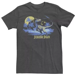 Men's Jurassic Park Raptor Distressed Portrait Tee -Mens Jurassic Park Clothing Shop 4393521 Charcoal Heather