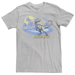 Men's Jurassic Park Raptor Distressed Portrait Tee -Mens Jurassic Park Clothing Shop 4393521 Silver