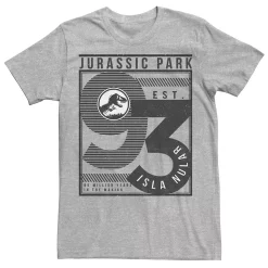 Men's Jurassic Park Est. 93 Isla Nublar Poster Tee -Mens Jurassic Park Clothing Shop 4393528 Athletic Heather