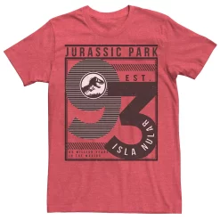 Men's Jurassic Park Est. 93 Isla Nublar Poster Tee -Mens Jurassic Park Clothing Shop 4393528 Red Heather