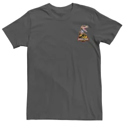 Men's Jurassic Park Raptor Hold Logo Pocket Tee -Mens Jurassic Park Clothing Shop 4394383 Charcoal
